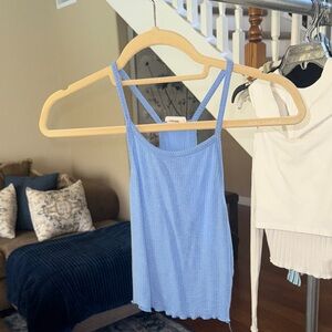 Blue Ribbed Women's Tank Top